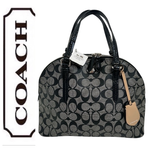 Coach Handbags - Coach 2014 Peyton Signature Cora Domed Satchel Bag Black Grey Leather NWT